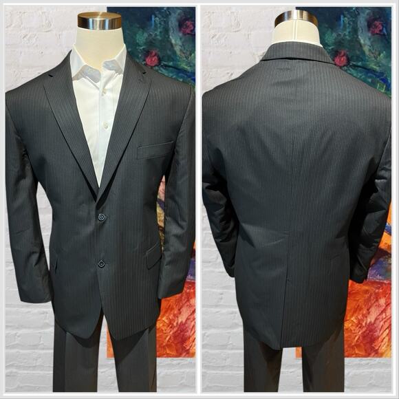 Haggar Suit Up 46L Dark Gray Multi-Stripe Mens Blazer Suit Jacket - Picture 8 of 16